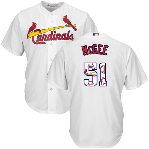Cardinals #51 Willie McGee White Team Logo Fashion Stitched MLB Jersey - Click Image to Close
